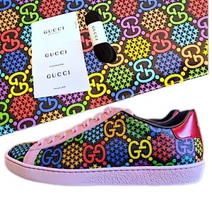 Gucci Supreme Sugar Pink Colorful G Monogram Psychedelic Ace Sneakers COA 7 USA
